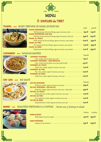 menu 0 of Ô Saveurs du Tibet