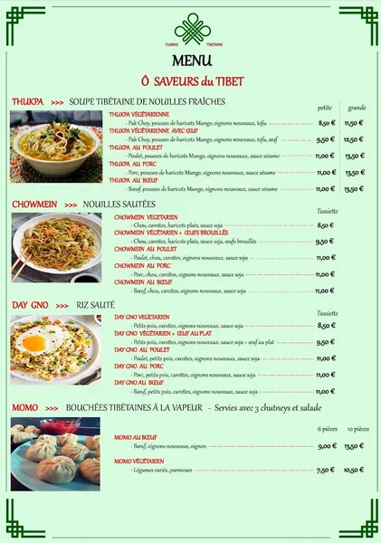 menu 1 of Ô Saveurs du Tibet