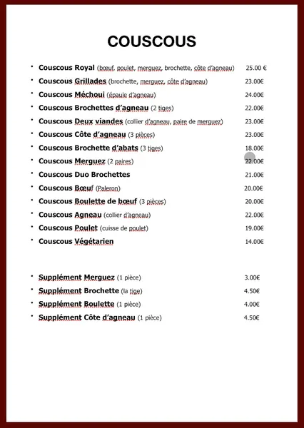 menu 0 of Aux Trois Paysans