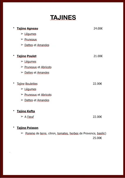 menu 1 of Aux Trois Paysans