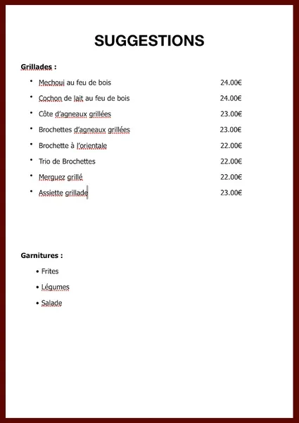 menu 2 of Aux Trois Paysans