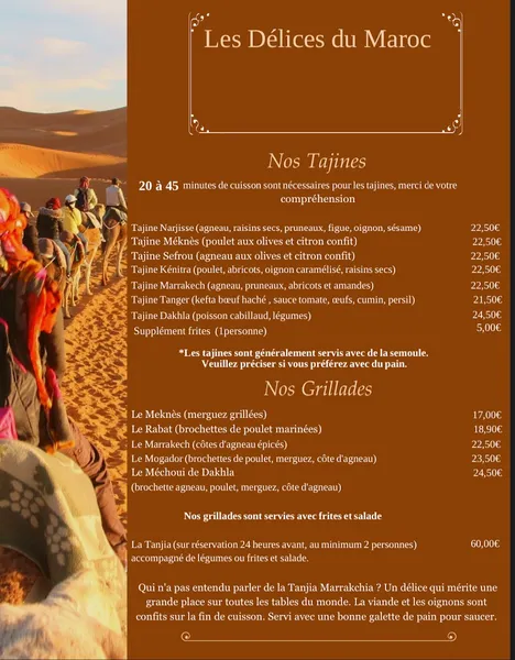 menu 0 of Les Délices du Maroc