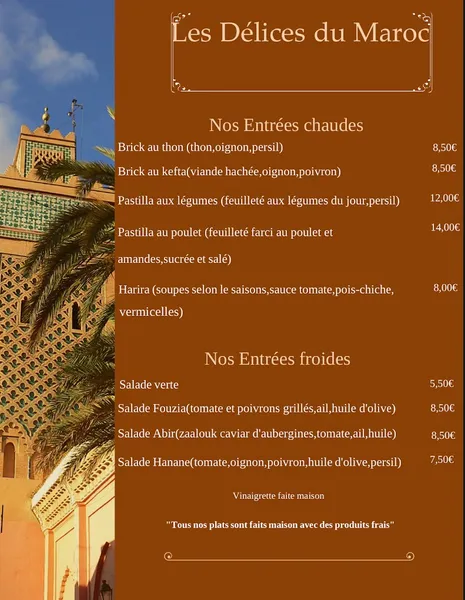 menu 1 of Les Délices du Maroc