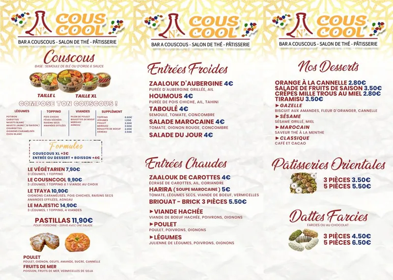 menu 0 of Cous N Cool | Bar à Couscous | Tajines | Pâtisseries orientales