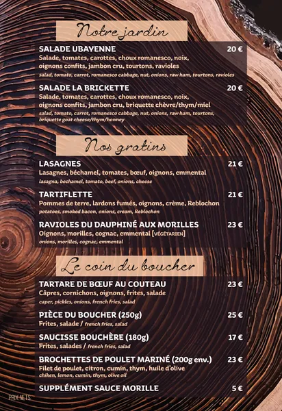 menu 0 of Le Peguieou | Restaurant d'altitude à Pra Loup