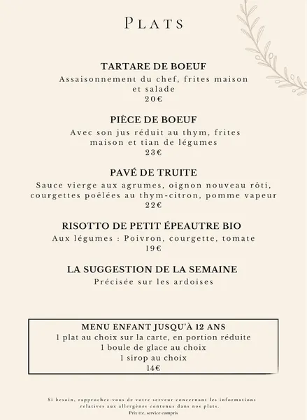 menu 1 of LE CABANON
