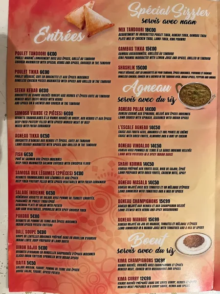 menu 0 of L'Escale Indienne Vienne