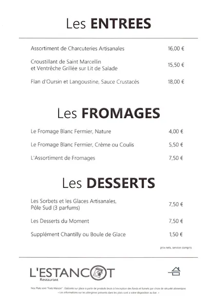 menu 0 of Restaurant l'Estancot