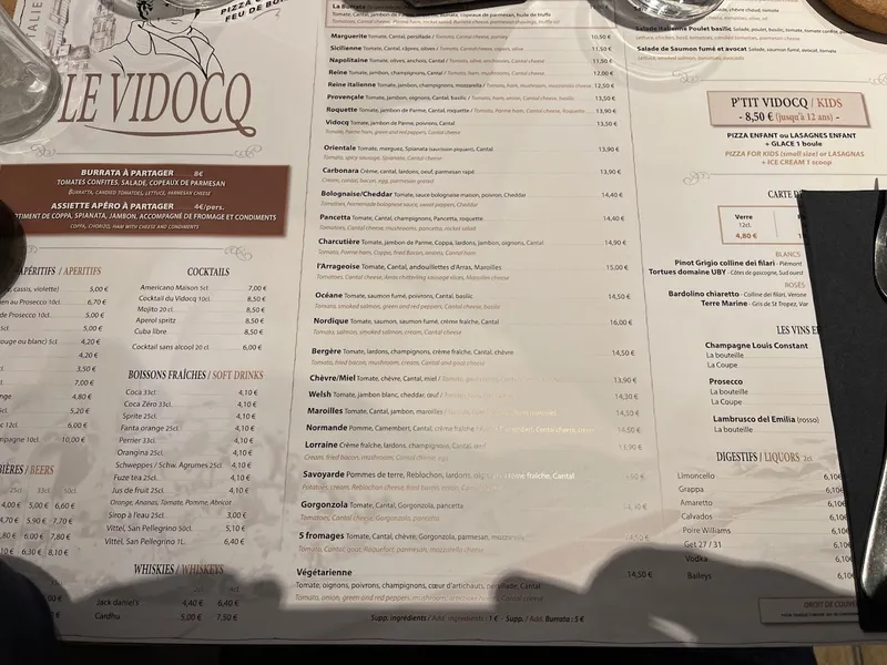 menu 0 of Le Vidocq