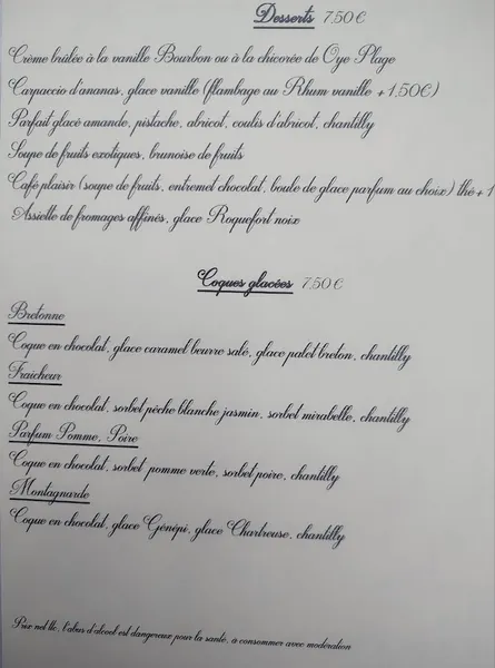 menu 0 of A l'Instant Présent