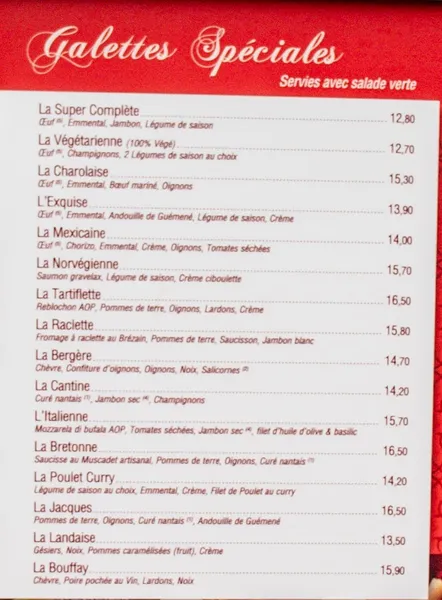 menu 0 of La Cantine Du Curé