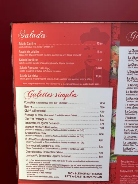 menu 2 of La Cantine Du Curé