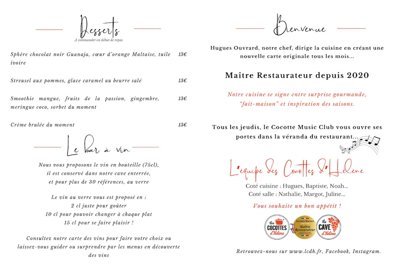 menu 0 of Les Cocottes d'Hélène