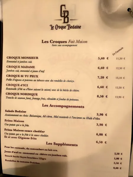 menu 0 of LE CROQUE BEDAINE Brignoles