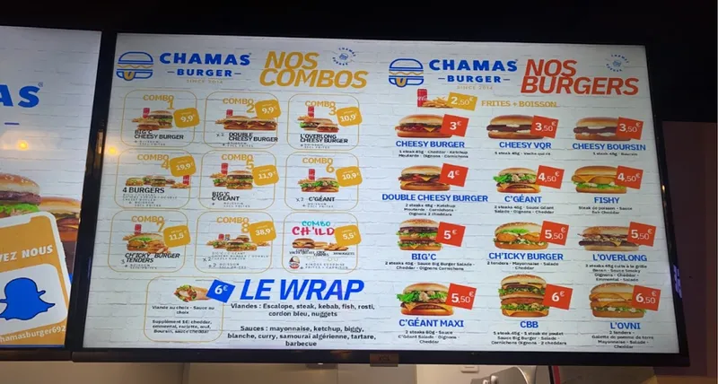 menu 1 of Chamas Burger Vénissieux