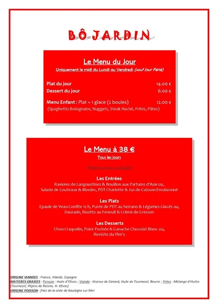 menu 1 of Le Bô Jardin
