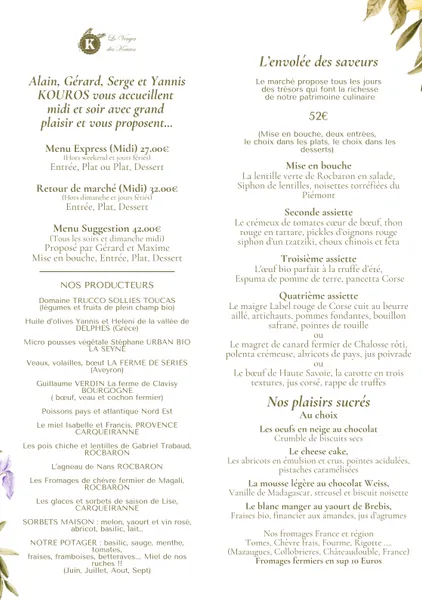 menu 0 of Le Verger des Kouros