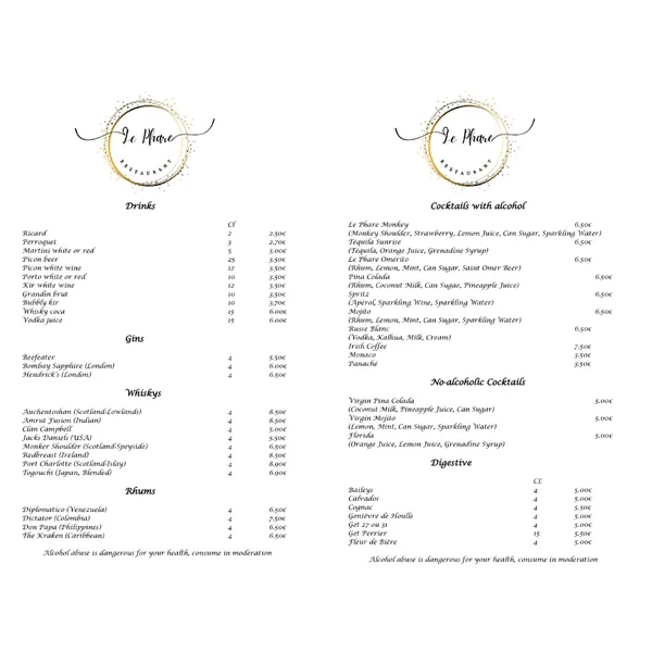 menu 0 of Le Phare