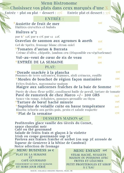 menu 0 of Au Bistronome