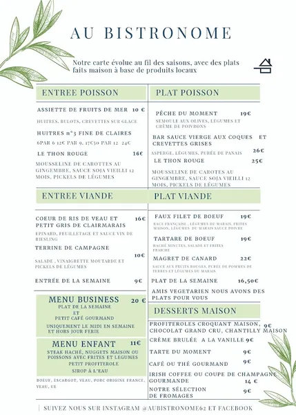 menu 1 of Au Bistronome