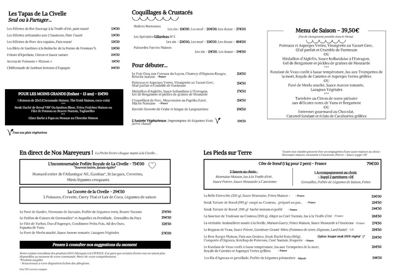 menu 0 of Restaurant La Civelle