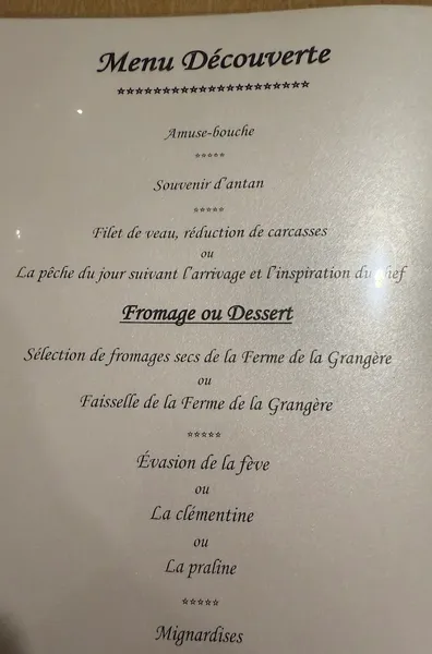 menu 0 of Restaurant l'aventure