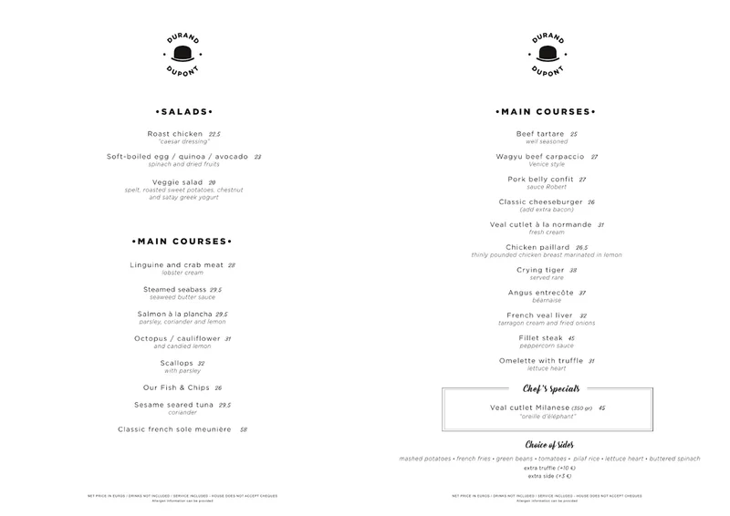 menu 0 of Le Durand Dupont
