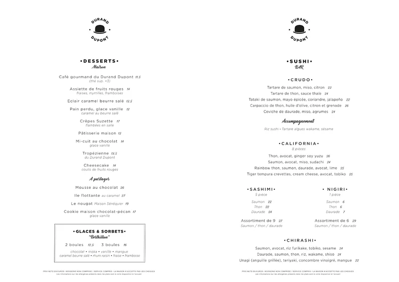menu 1 of Le Durand Dupont