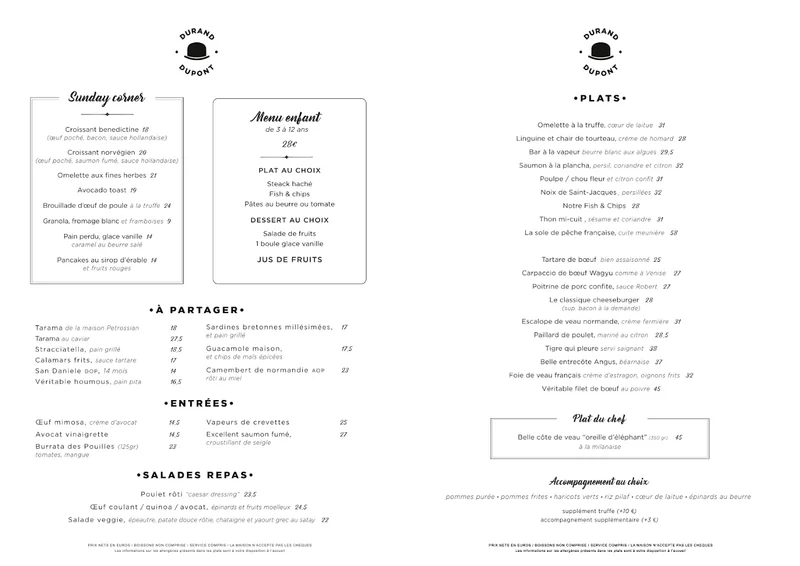 menu 2 of Le Durand Dupont