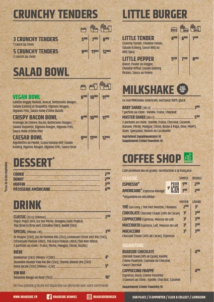 menu 0 of Roadside | Burger Restaurant Rennes