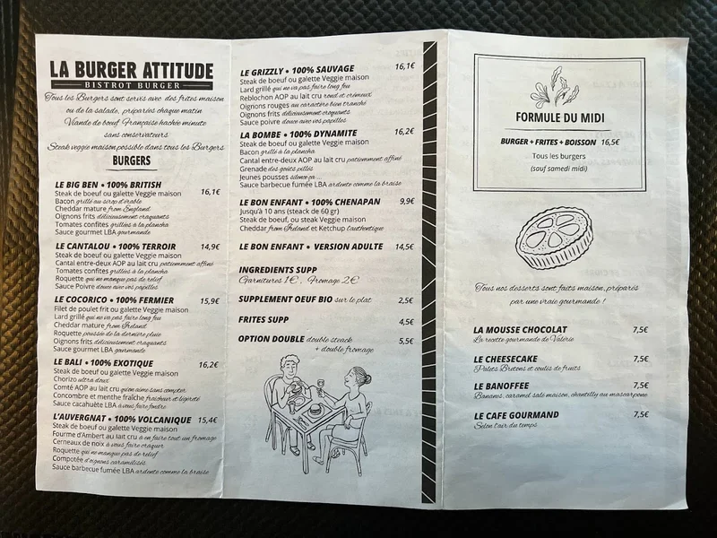 menu 0 of La Burger Attitude