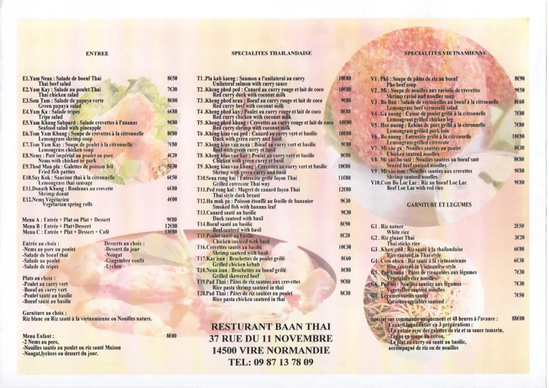 menu 1 of Baan Thai