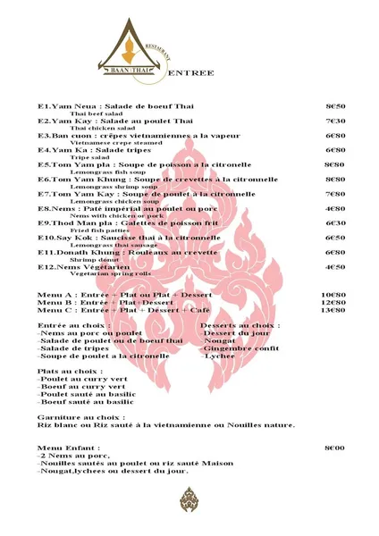 menu 0 of Baan Thai