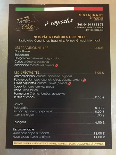 menu 1 of La Main à la Pâte