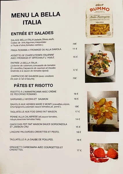 menu 0 of LA BELLA ITALIA