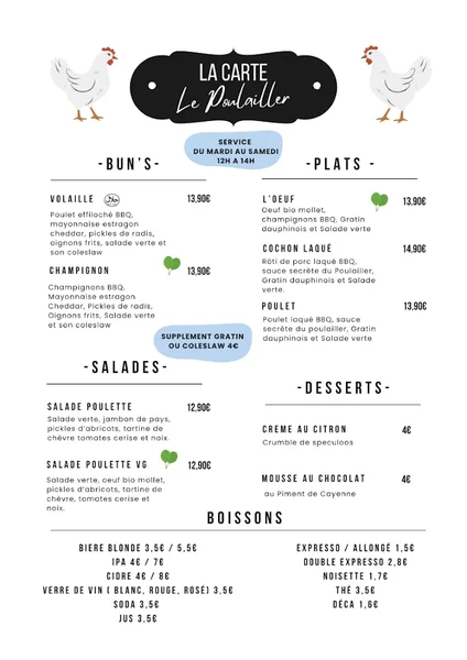 menu 0 of Le Poulailler - Cafétéria & Pub