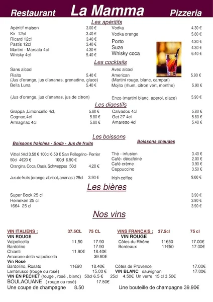 menu 1 of La Mamma
