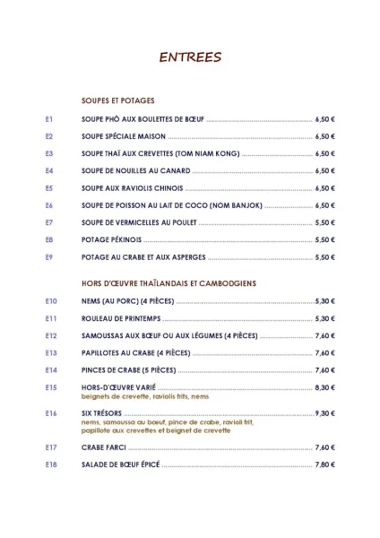 menu 1 of Le Mékong