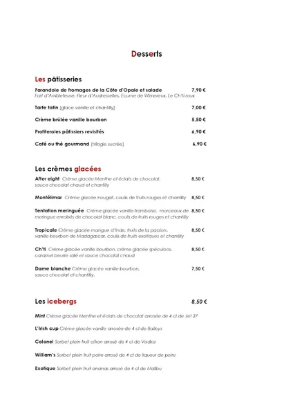 menu 0 of La Taverne de Duchenot