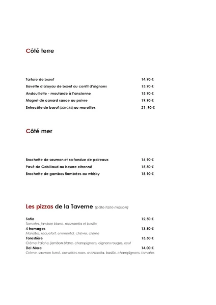 menu 2 of La Taverne de Duchenot