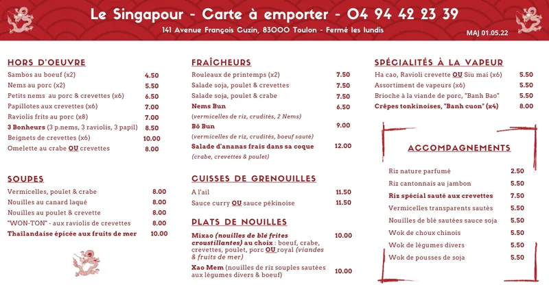 menu 0 of Restaurant Le Singapour [Toulon]