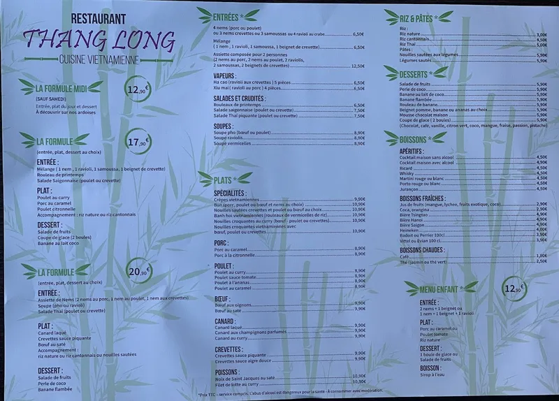 menu 0 of Thang Long Restaurant