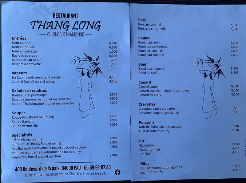 menu 1 of Thang Long Restaurant