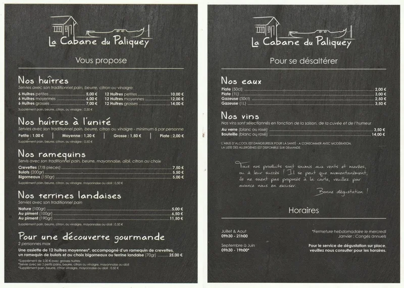 menu 0 of La Cabane Du Paliquey