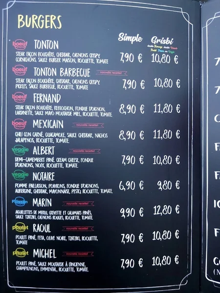 menu 0 of Les Tontons Burgers