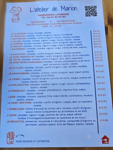 menu 0 of L'atelier de Marion - Hamburger Lyon, croustibun