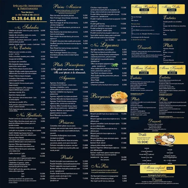 menu 0 of Le royal Shah Jahan
