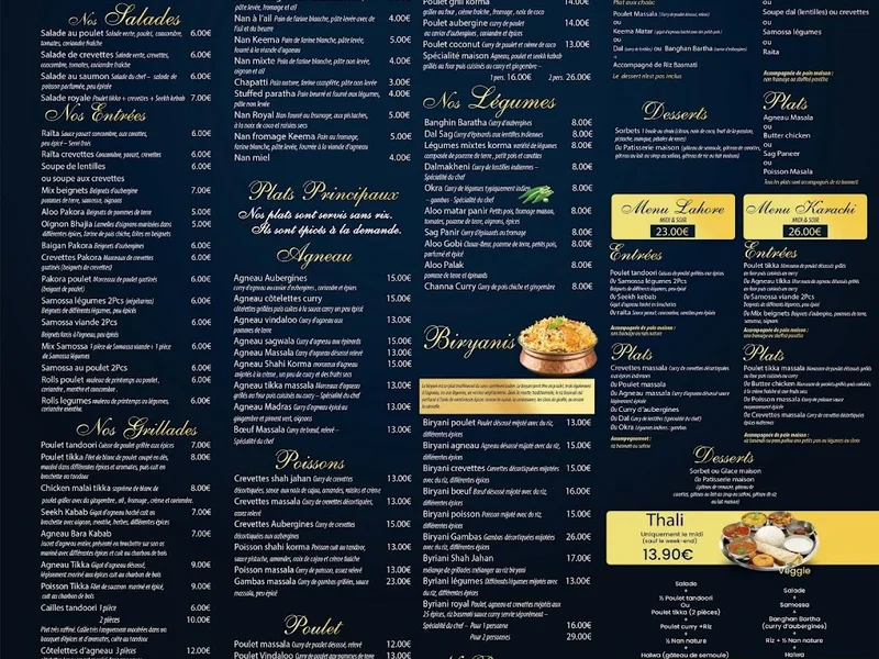 menu 0 of Le royal Shah Jahan