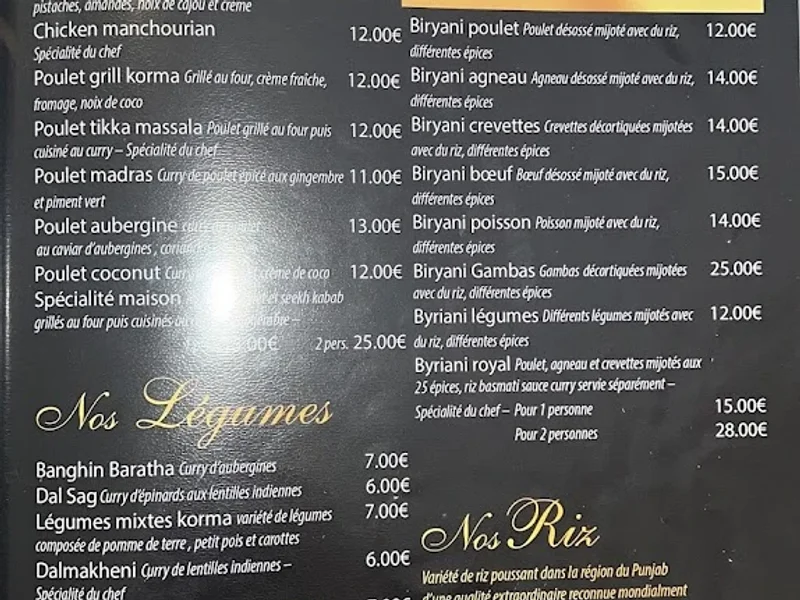 menu 1 of Le royal Shah Jahan