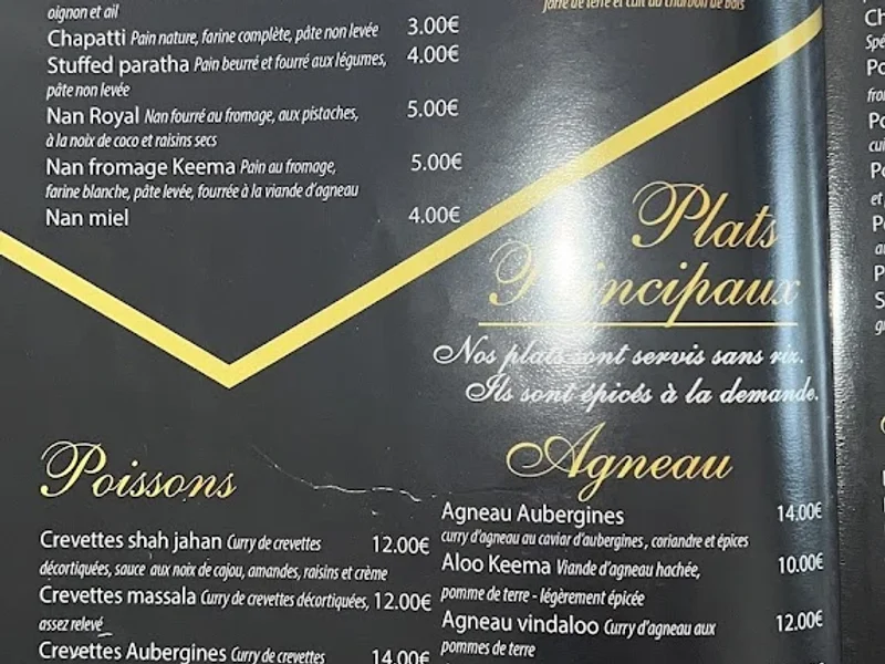 menu 2 of Le royal Shah Jahan